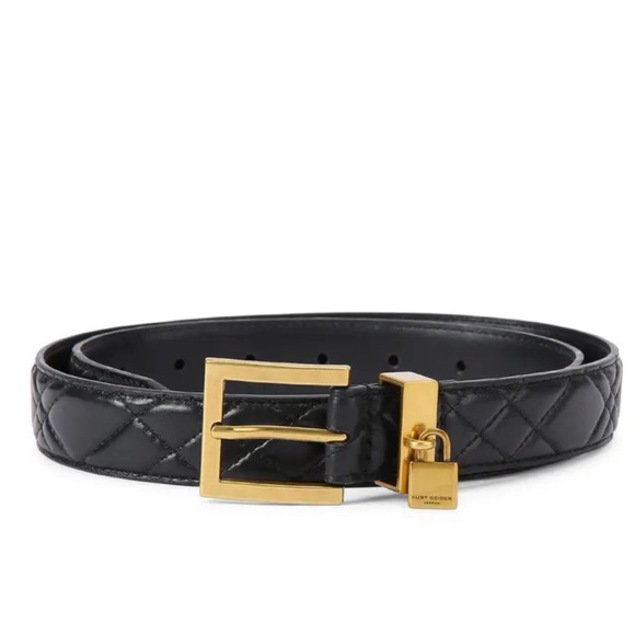 Kurt Geiger Black Leather Belt with Gold Buckle Brixton - Picture 1 of 10